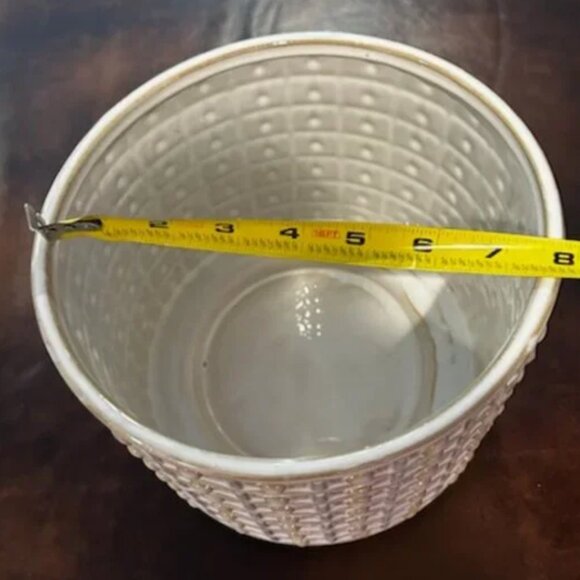 New Ceramic Textured Beaded Flower Herbs Planter Pot With Wood Stand - Picture 4 of 9